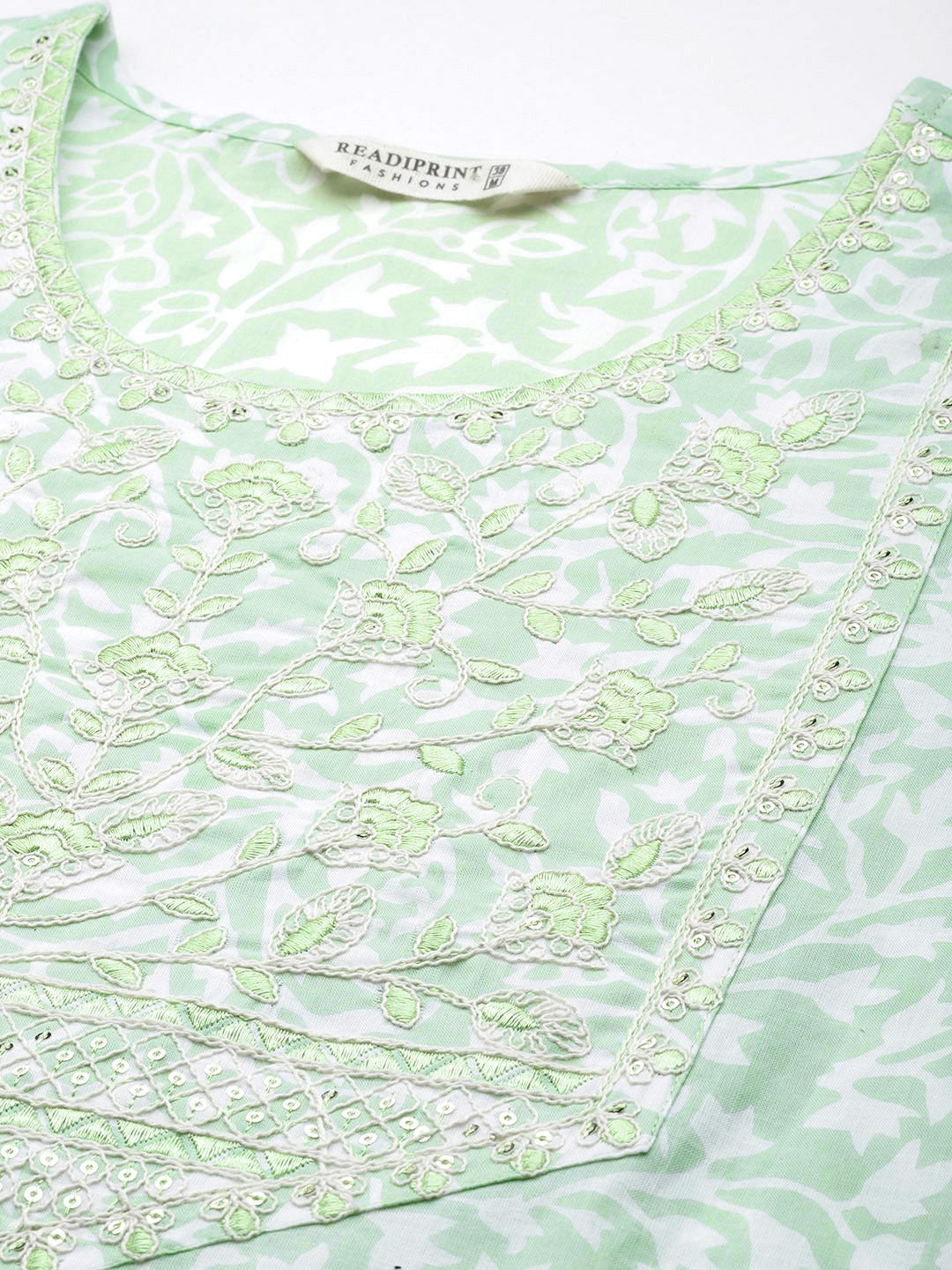 Straight Style Cotton Fabric Green Color Kurta And Bottom With Dupatta
