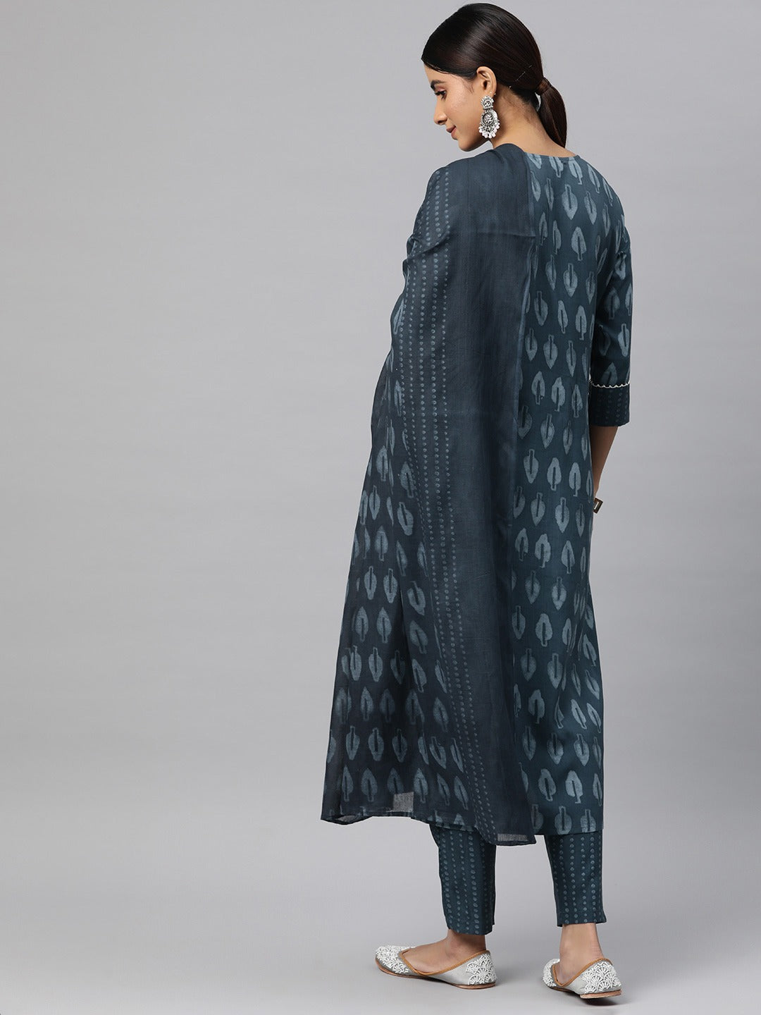 Straight Style Cotton Fabric Grey Color Kurta And Bottom With Dupatta
