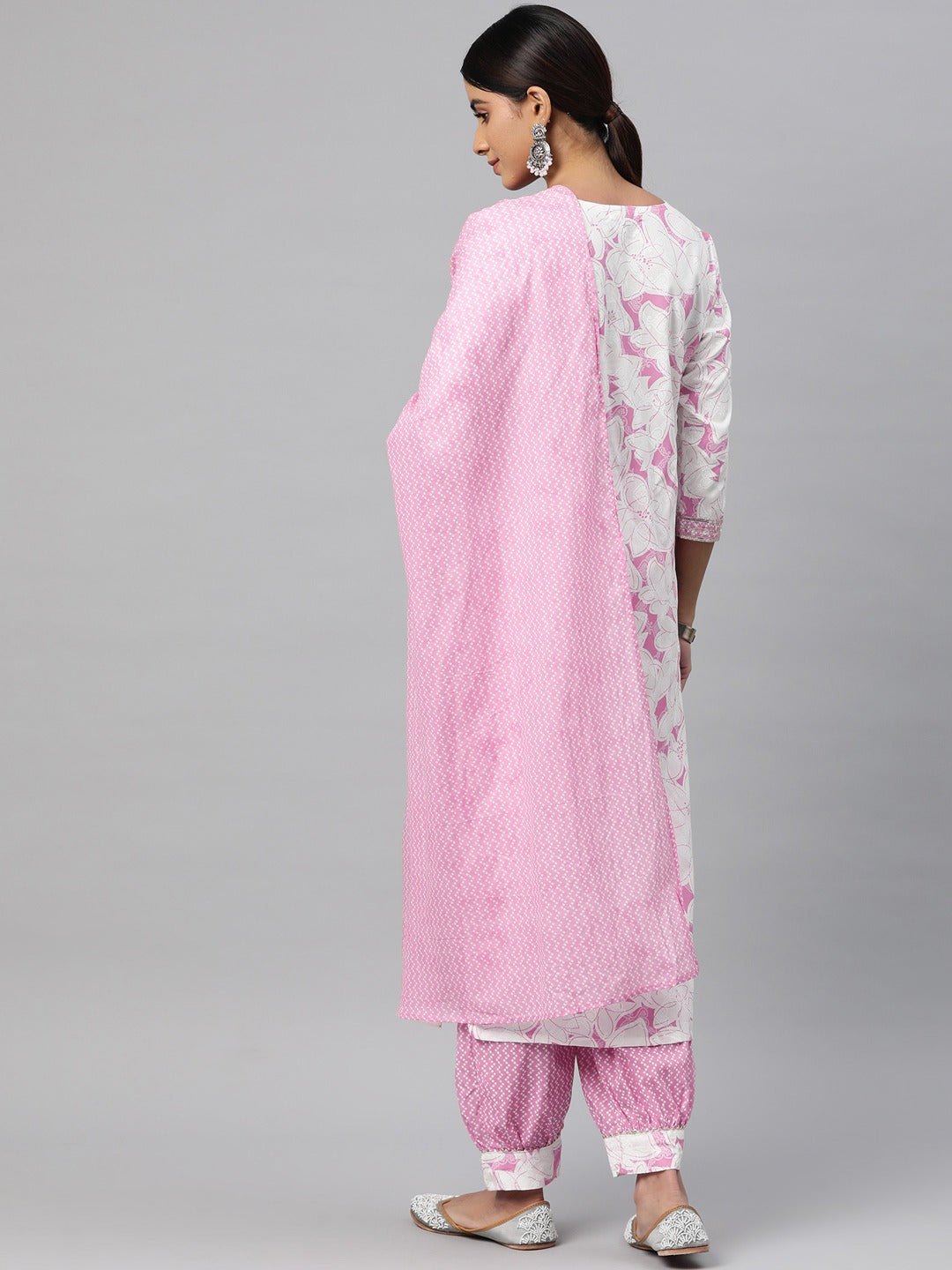 Straight Style Cotton Fabric Pink Color Kurta And Bottom With Dupatta