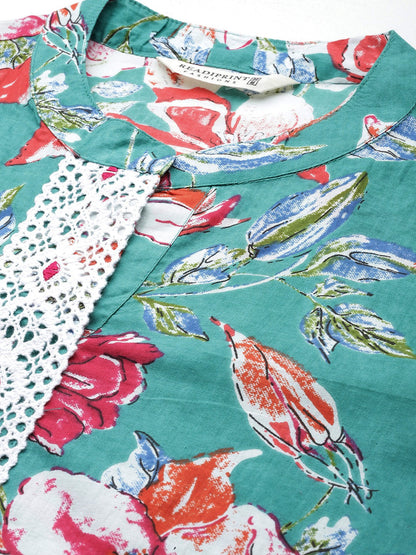 Cotton Floral Straight Kurta With Trouser