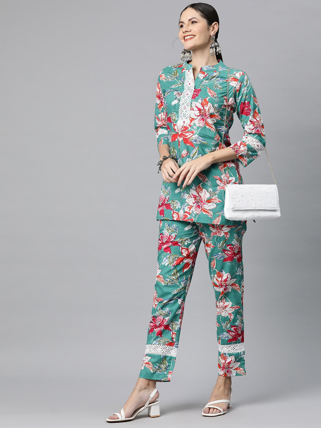 Cotton Floral Straight Kurta With Trouser