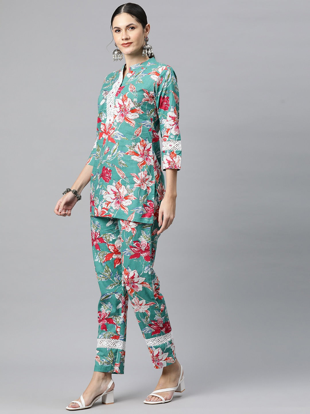 Cotton Floral Straight Kurta With Trouser