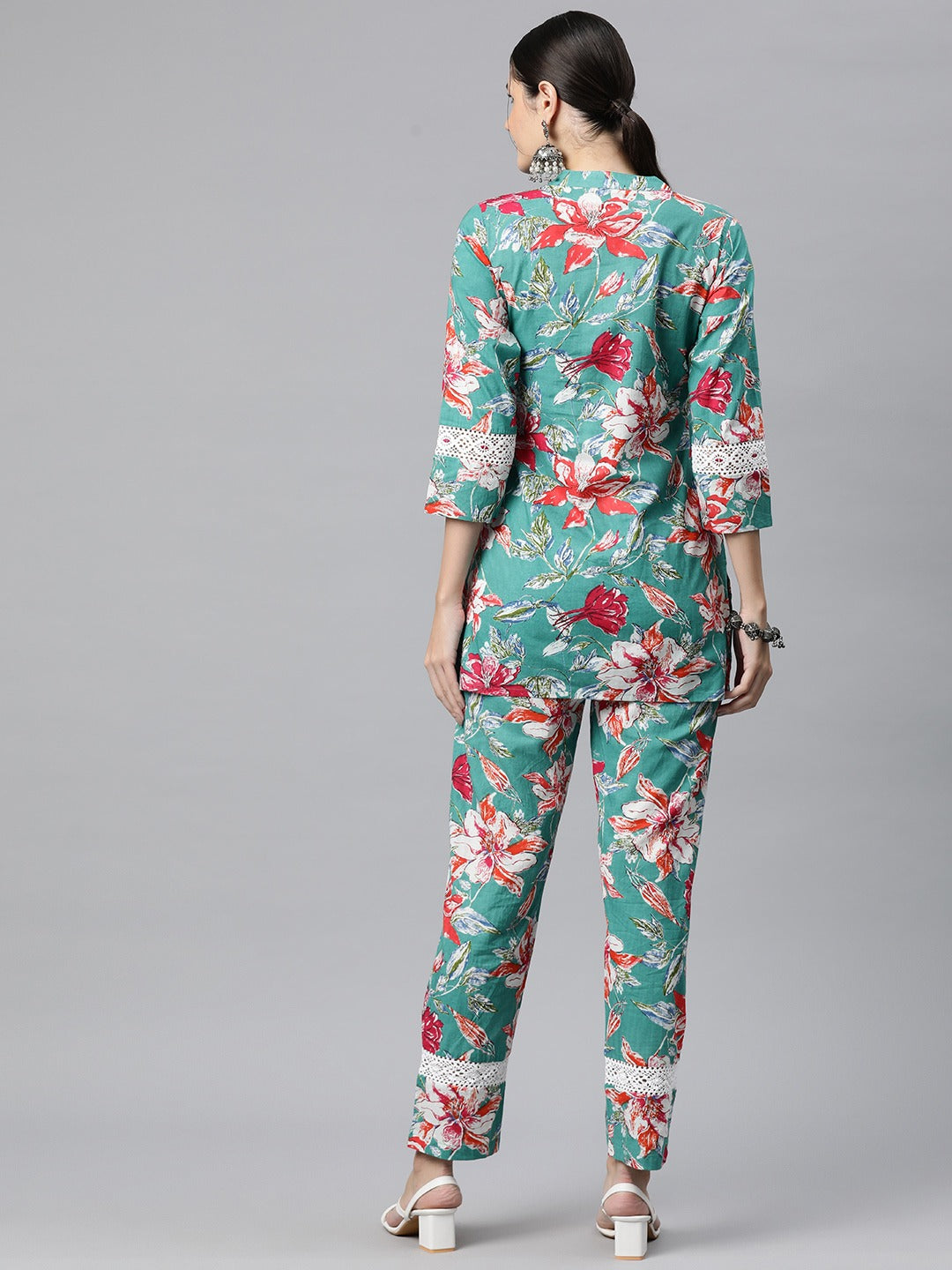 Cotton Floral Straight Kurta With Trouser