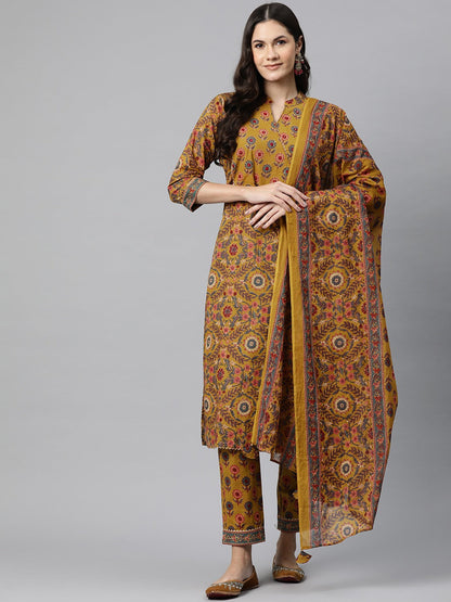 Cotton Floral Straight Kurta Pant And Dupatta