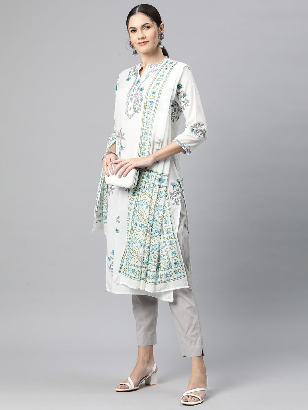 Cotton Floral Straight Kurta Pant And Dupatta