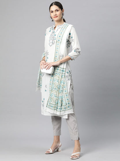 Cotton Floral Straight Kurta Pant And Dupatta