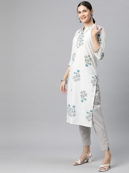 Cotton Floral Straight Kurta Pant And Dupatta