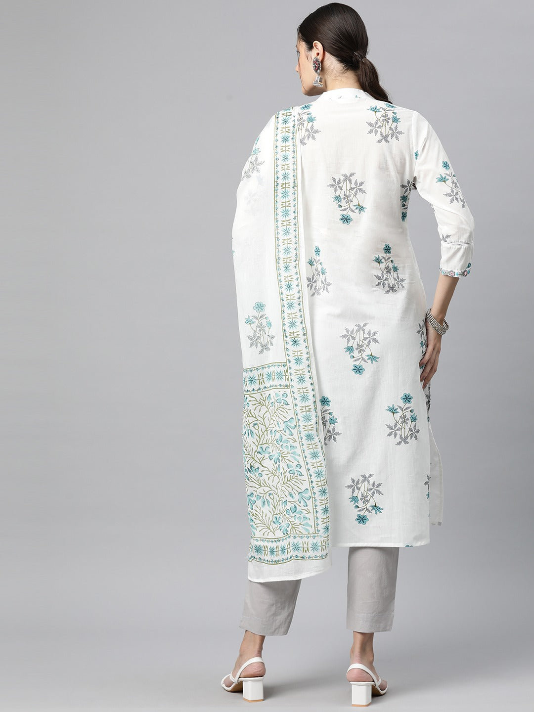 Cotton Floral Straight Kurta Pant And Dupatta