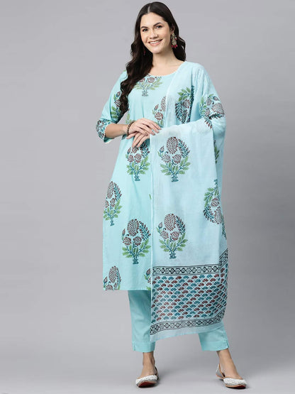 Cotton Printed Straight Kurta Pant And Dupatta