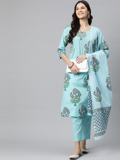 Cotton Printed Straight Kurta Pant And Dupatta