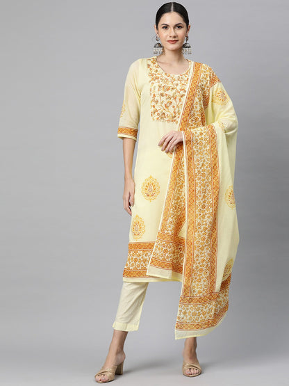 Cotton Printed Straight Kurta Pant And Dupatta