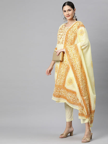 Cotton Printed Straight Kurta Pant And Dupatta
