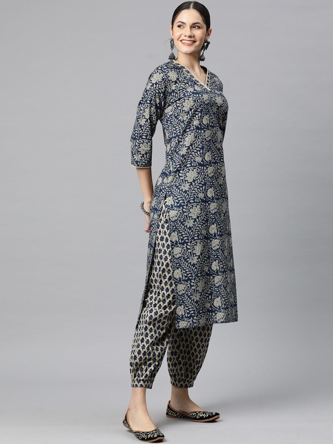 Cotton Floral Straight Kurta Salwar With Dupatta