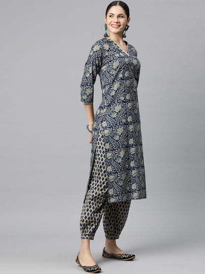 Cotton Floral Straight Kurta Salwar With Dupatta