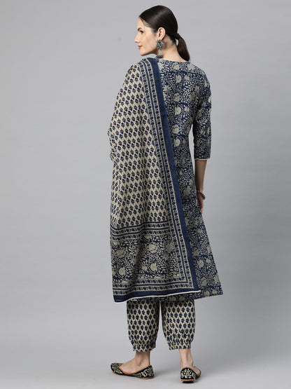 Cotton Floral Straight Kurta Salwar With Dupatta