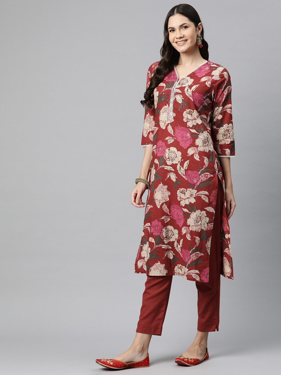 Cotton Floral Straight Kurta Pant And Dupatta