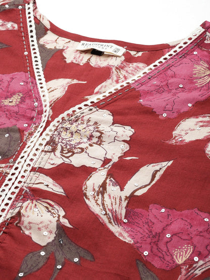 Cotton Floral Straight Kurta Pant And Dupatta