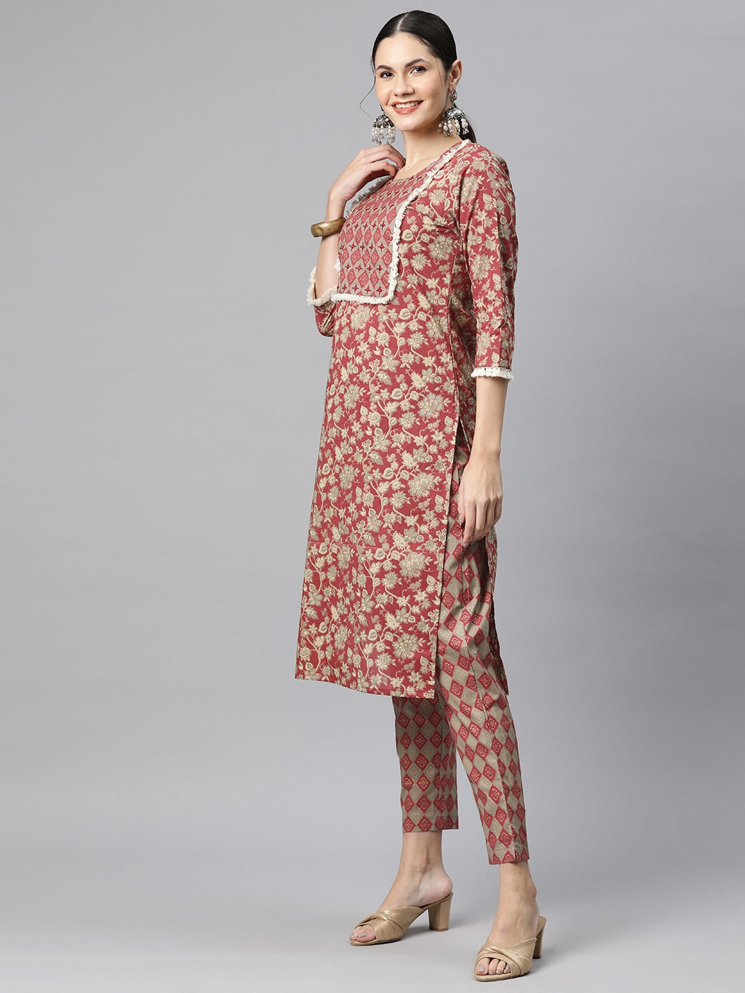 Cotton Foil Print Straight Kurta Pant And Dupatta