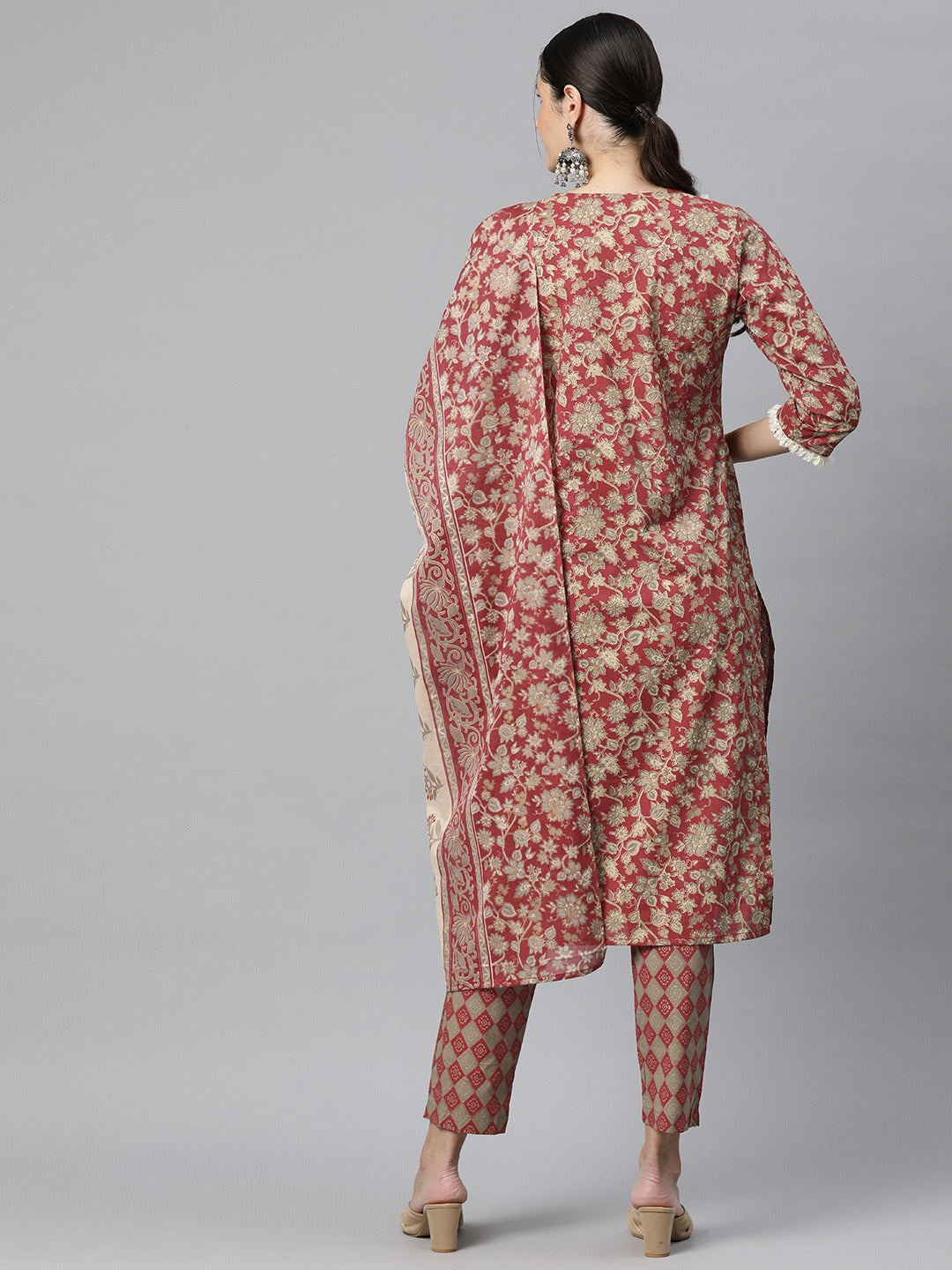 Cotton Foil Print Straight Kurta Pant And Dupatta