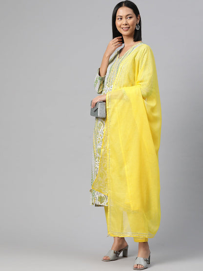 Cotton Floral Straight Kurta Salwar With Dupatta