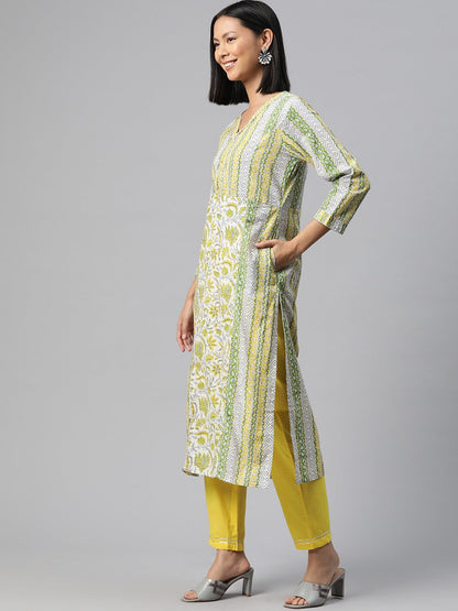 Cotton Floral Straight Kurta Salwar With Dupatta