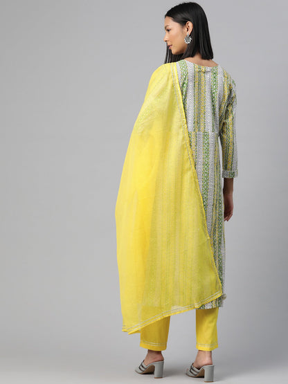 Cotton Floral Straight Kurta Salwar With Dupatta