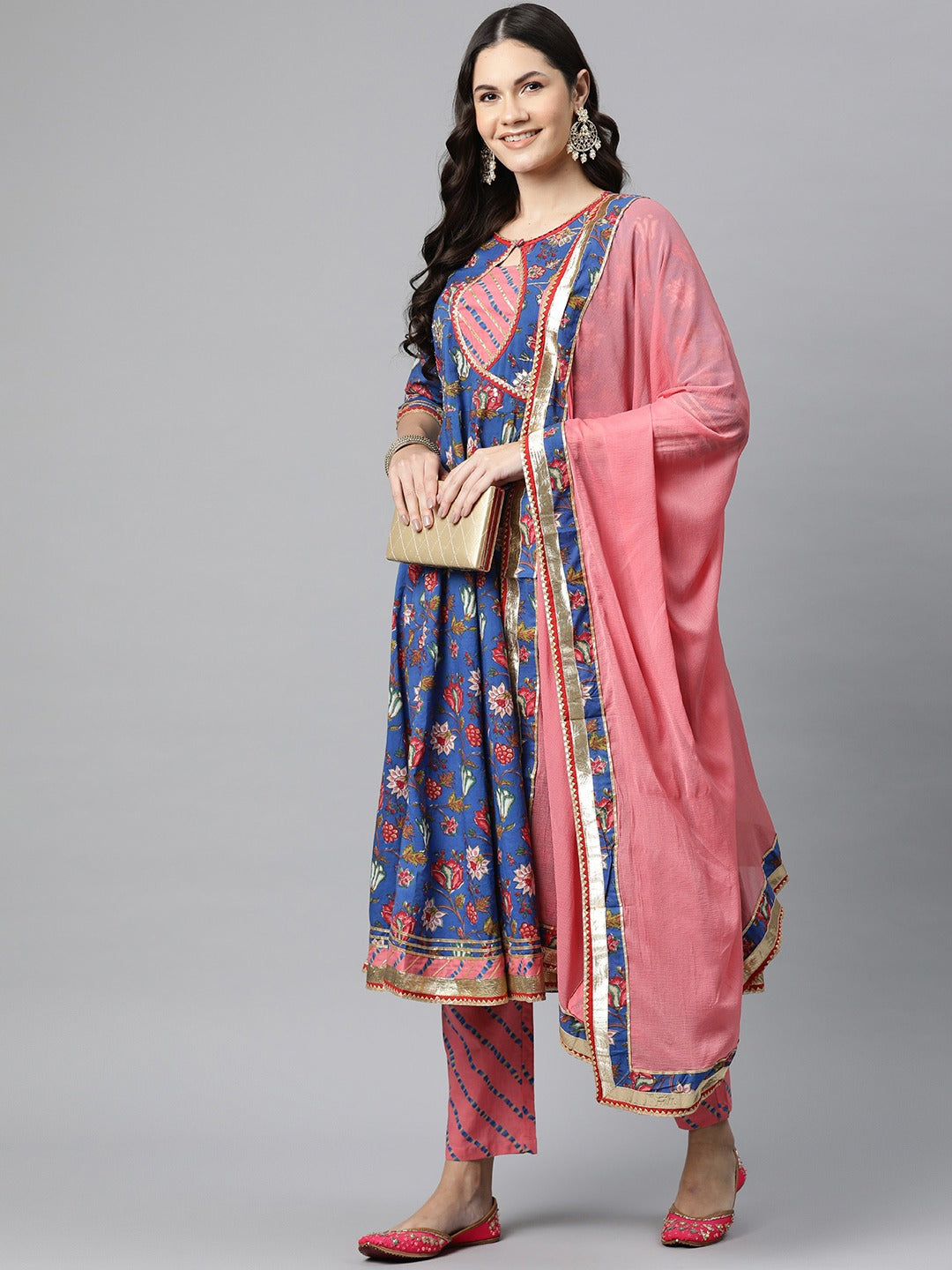 Cotton Floral Anarkali Kurta Salwar With Dupatta