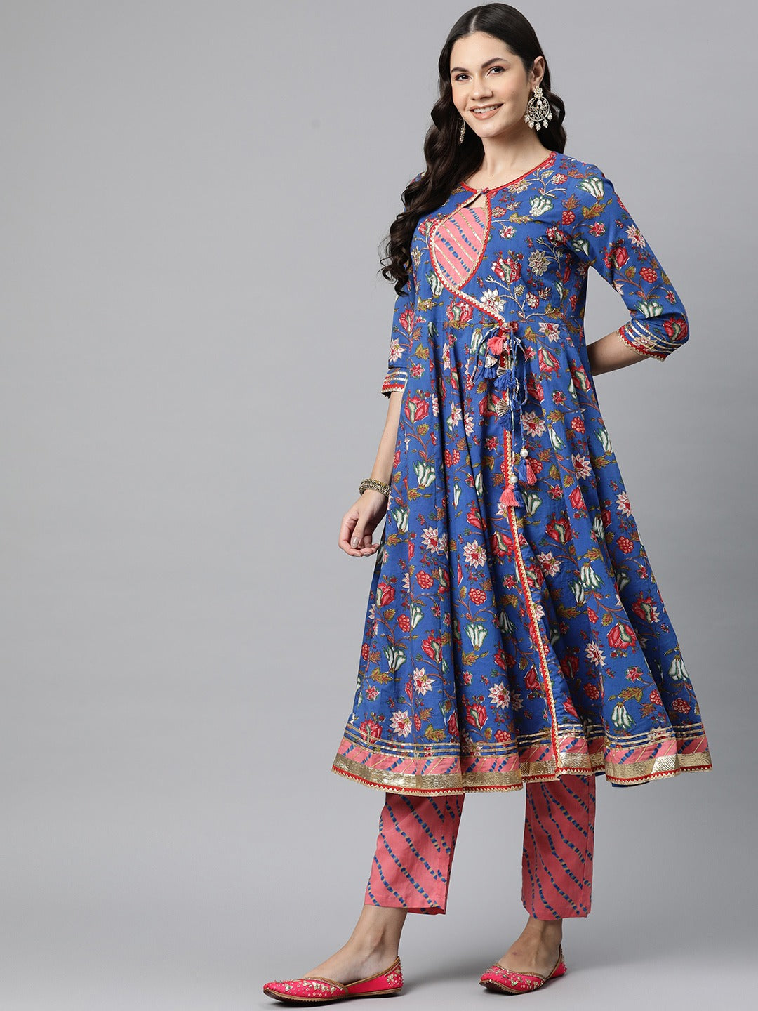 Cotton Floral Anarkali Kurta Salwar With Dupatta