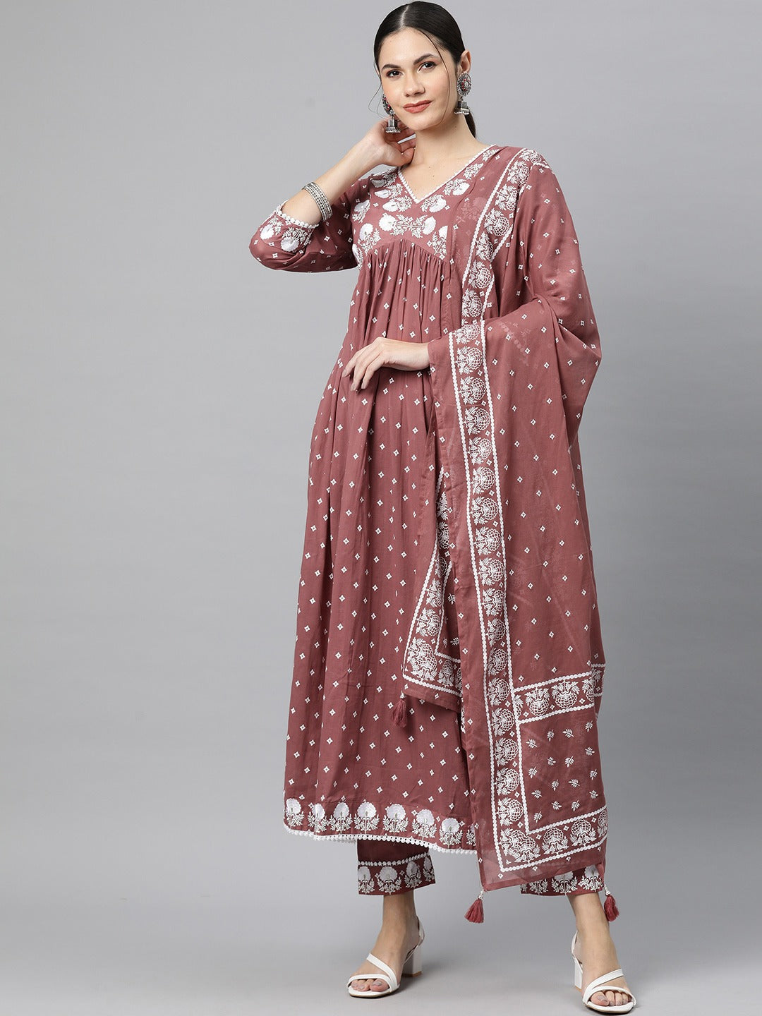 Cotton Floral Anarkali Kurta Salwar With Dupatta