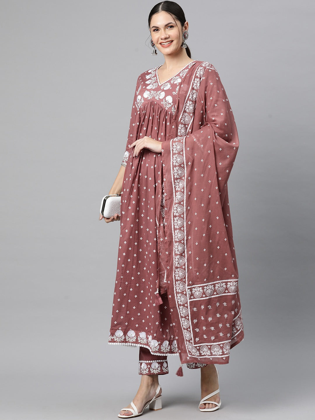 Cotton Floral Anarkali Kurta Salwar With Dupatta