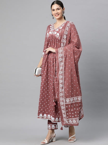 Cotton Floral Anarkali Kurta Salwar With Dupatta