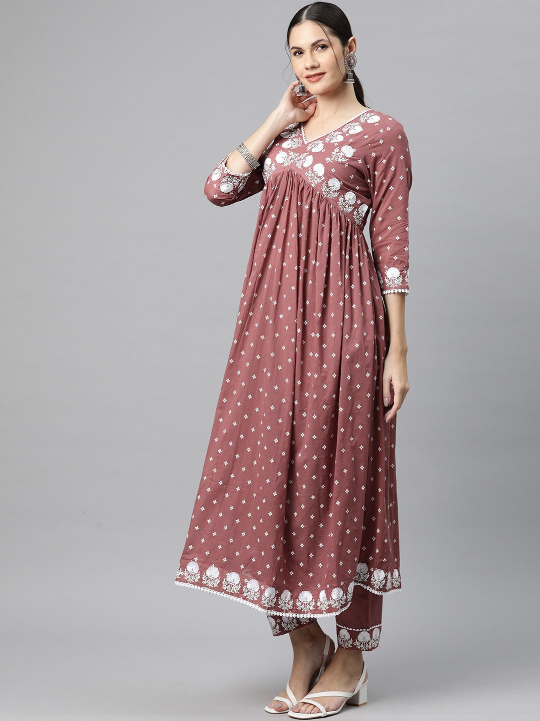 Cotton Floral Anarkali Kurta Salwar With Dupatta