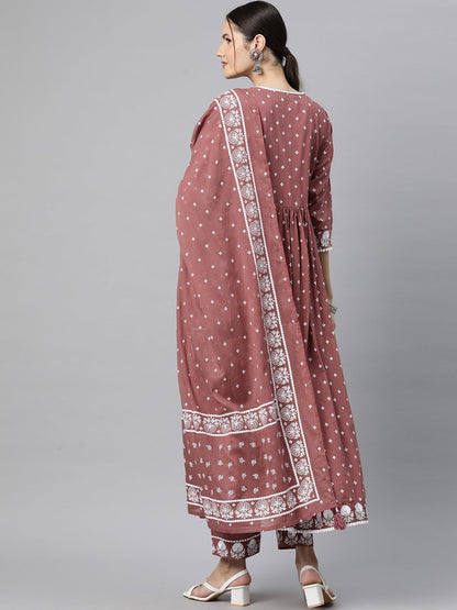 Cotton Floral Anarkali Kurta Salwar With Dupatta