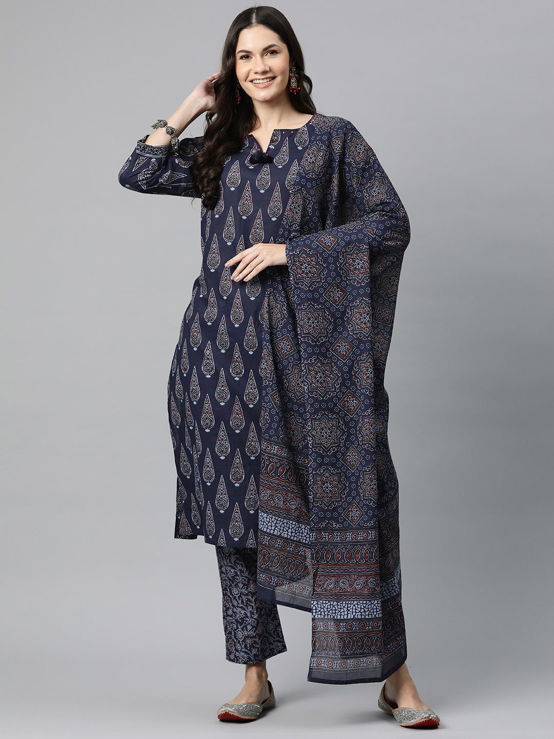 Cotton Printed Straight Kurta Salwar With Dupatta