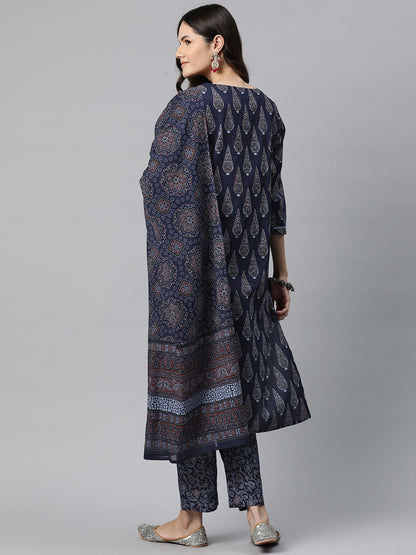Cotton Printed Straight Kurta Salwar With Dupatta