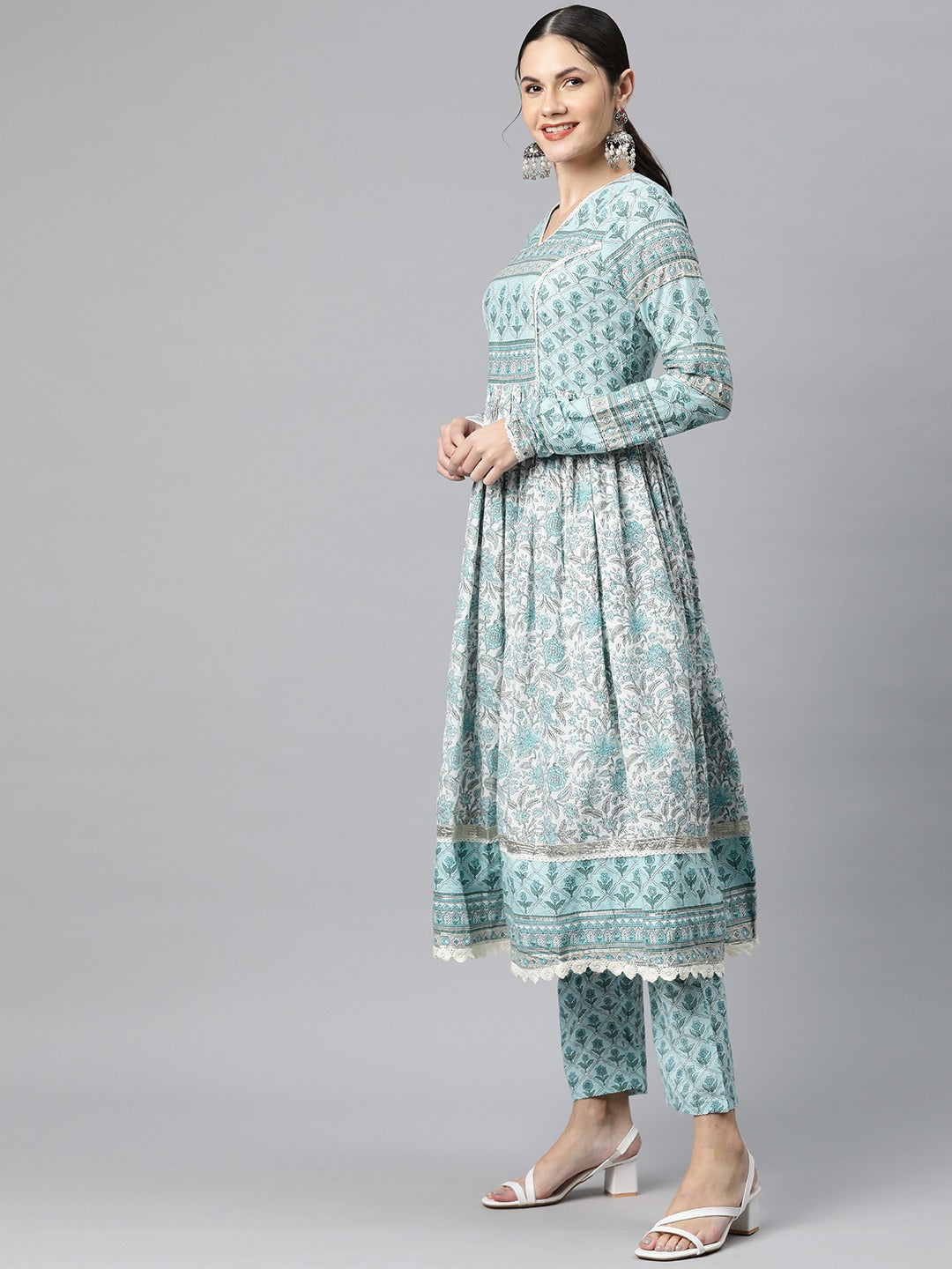 Cotton Floral Anarkali Kurta Salwar With Dupatta