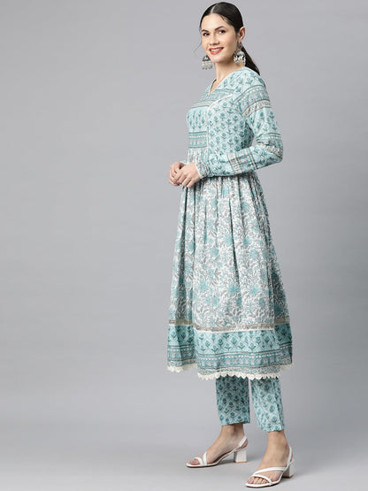 Cotton Floral Anarkali Kurta Salwar With Dupatta