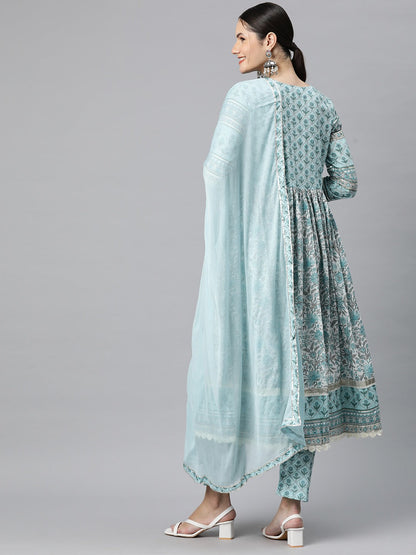Cotton Floral Anarkali Kurta Salwar With Dupatta