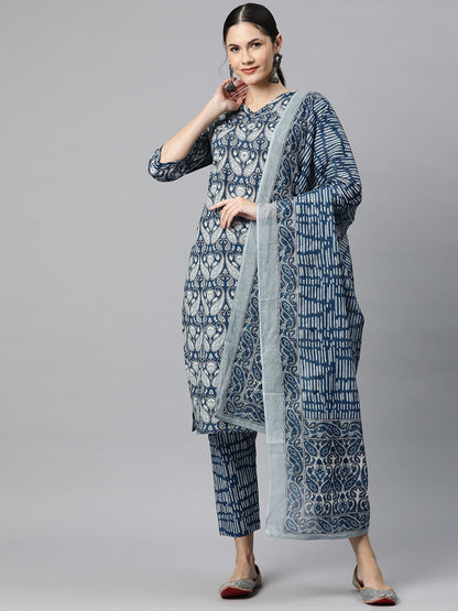 Cotton Printed Straight Kurta Pant And Dupatta