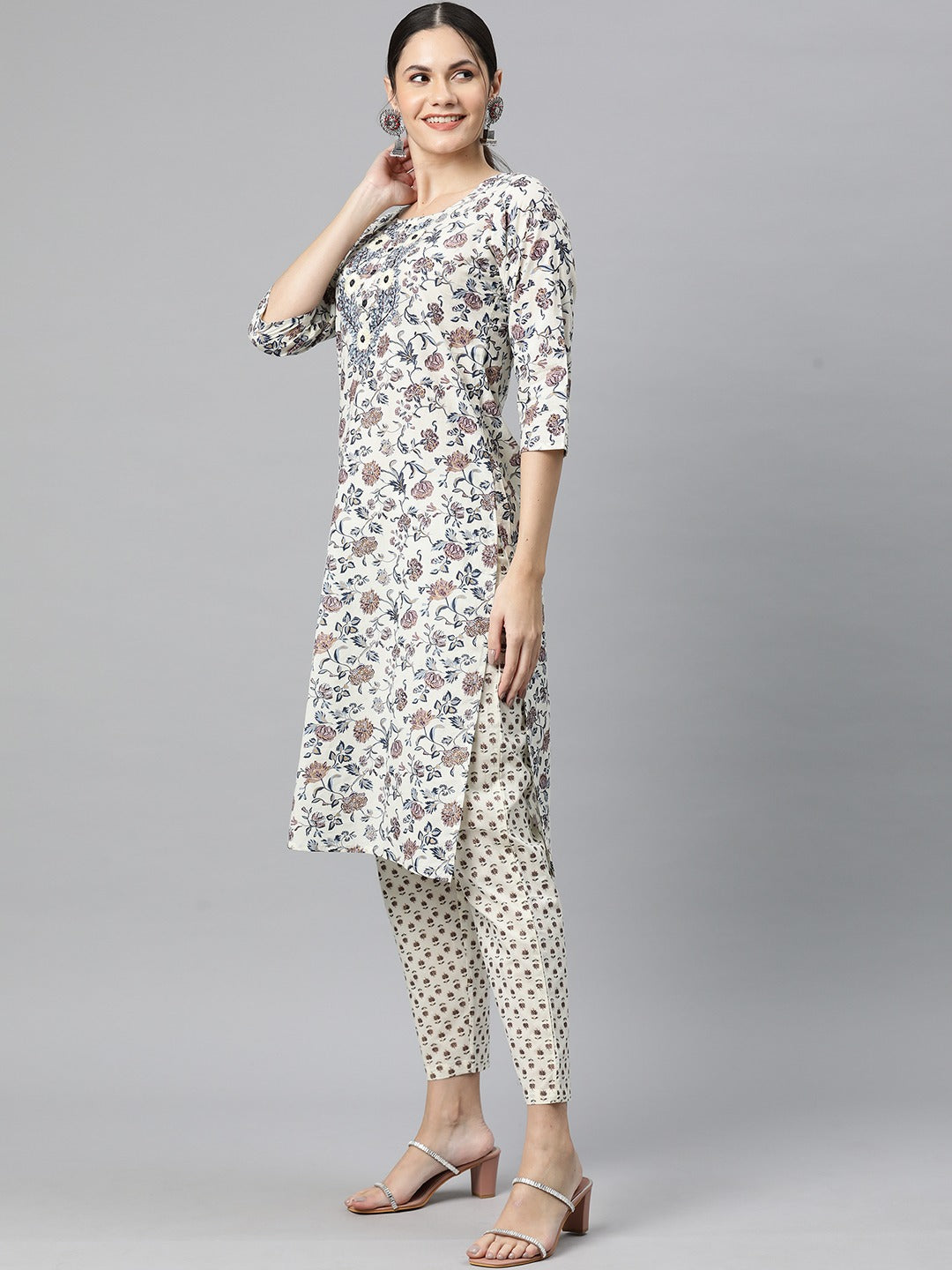 Cotton Floral Straight Kurta Pant And Dupatta