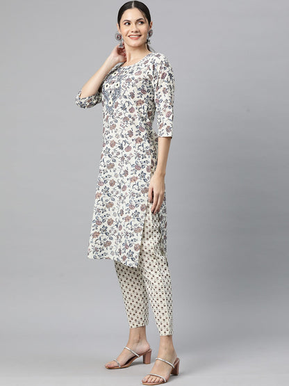 Cotton Floral Straight Kurta Pant And Dupatta
