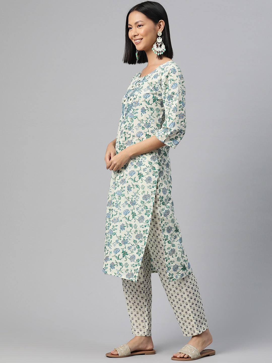 Cotton Floral Straight Kurta Pant And Dupatta