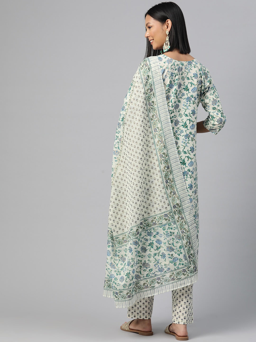 Cotton Floral Straight Kurta Pant And Dupatta
