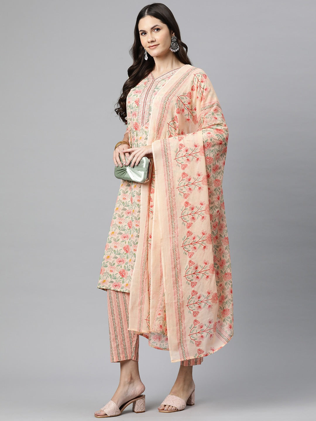 Cotton Floral Straight Kurta Pant And Dupatta