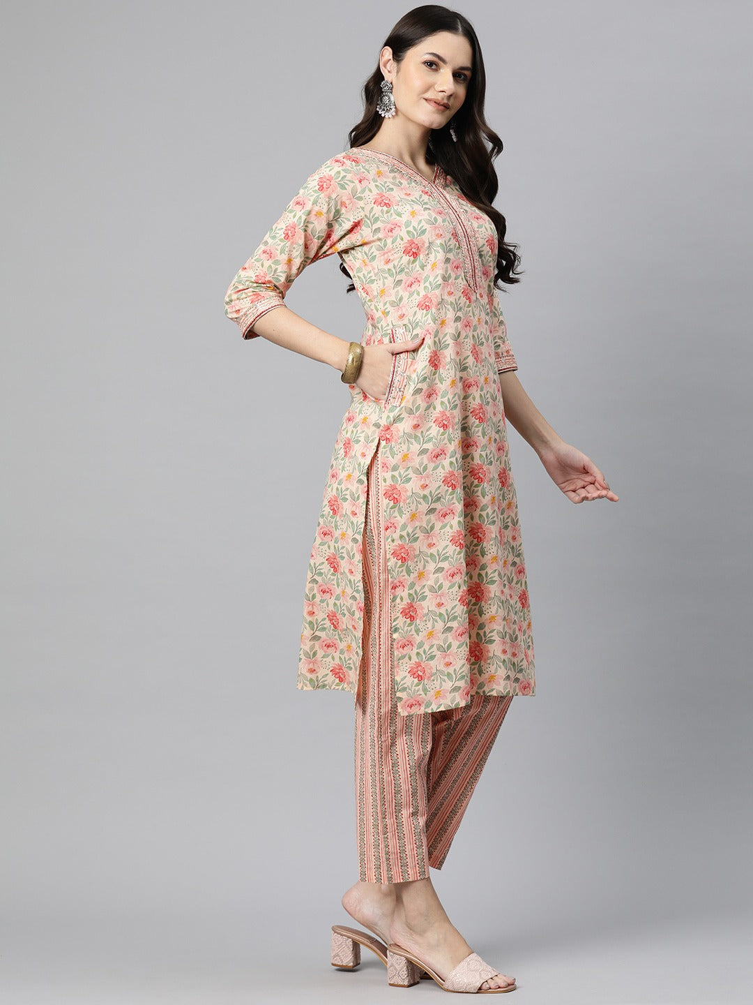 Cotton Floral Straight Kurta Pant And Dupatta
