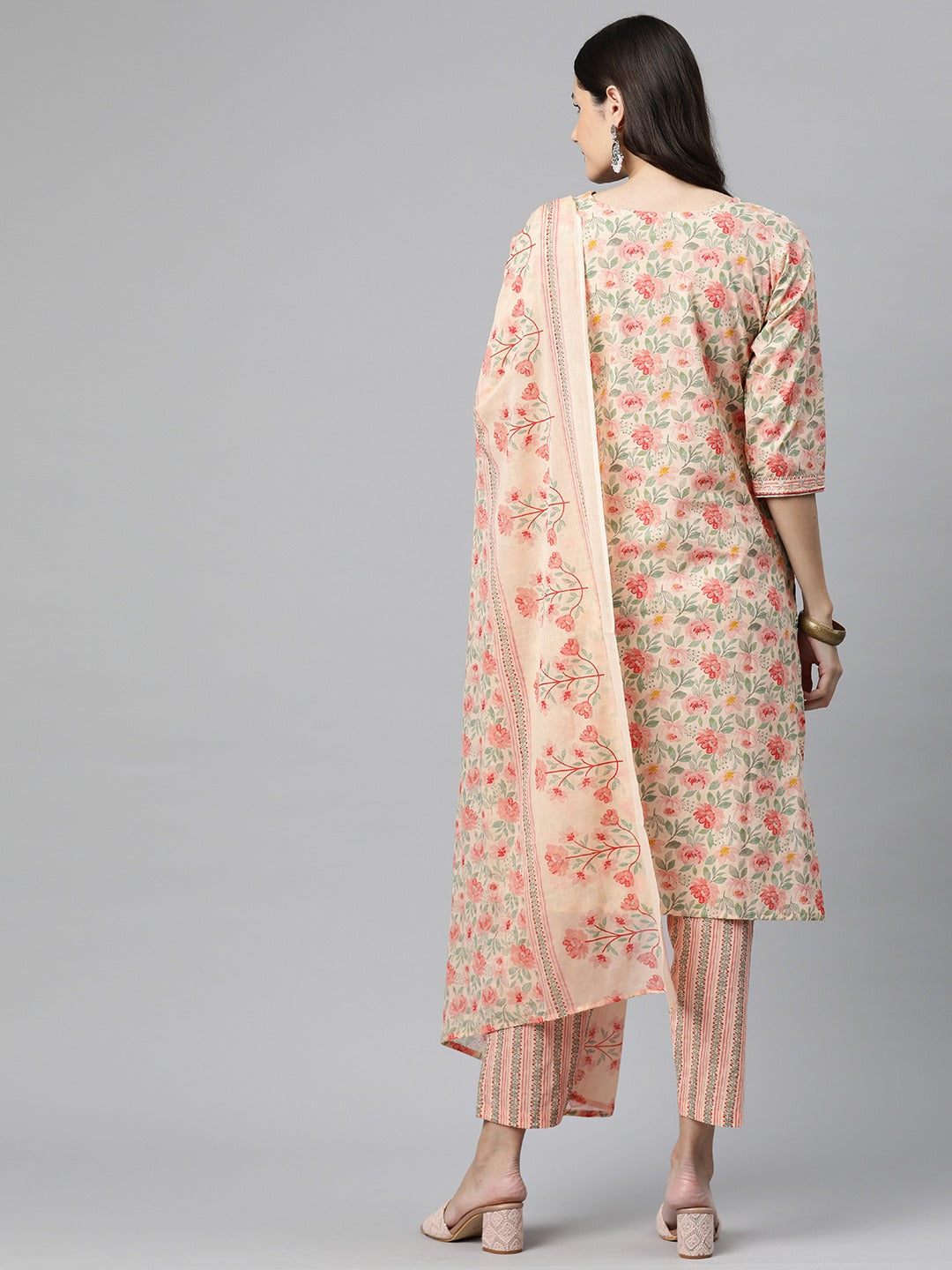 Cotton Floral Straight Kurta Pant And Dupatta