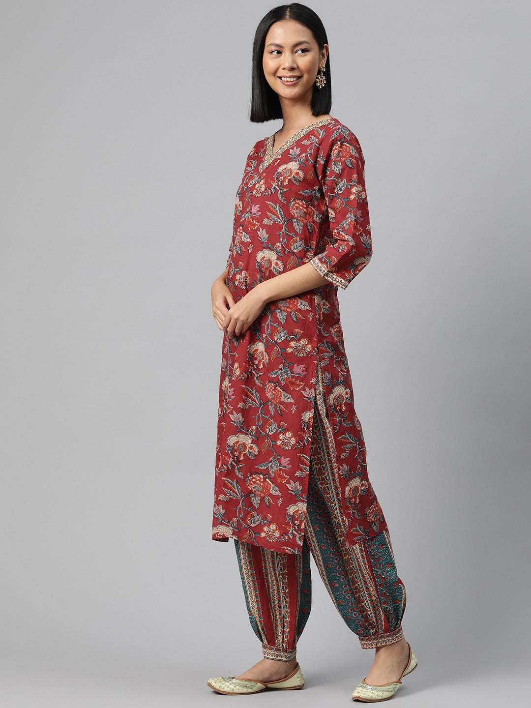 Cotton Floral Straight Kurta Patiala With Dupatta