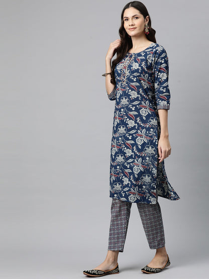 Cotton Floral Straight Kurta Pant And Dupatta