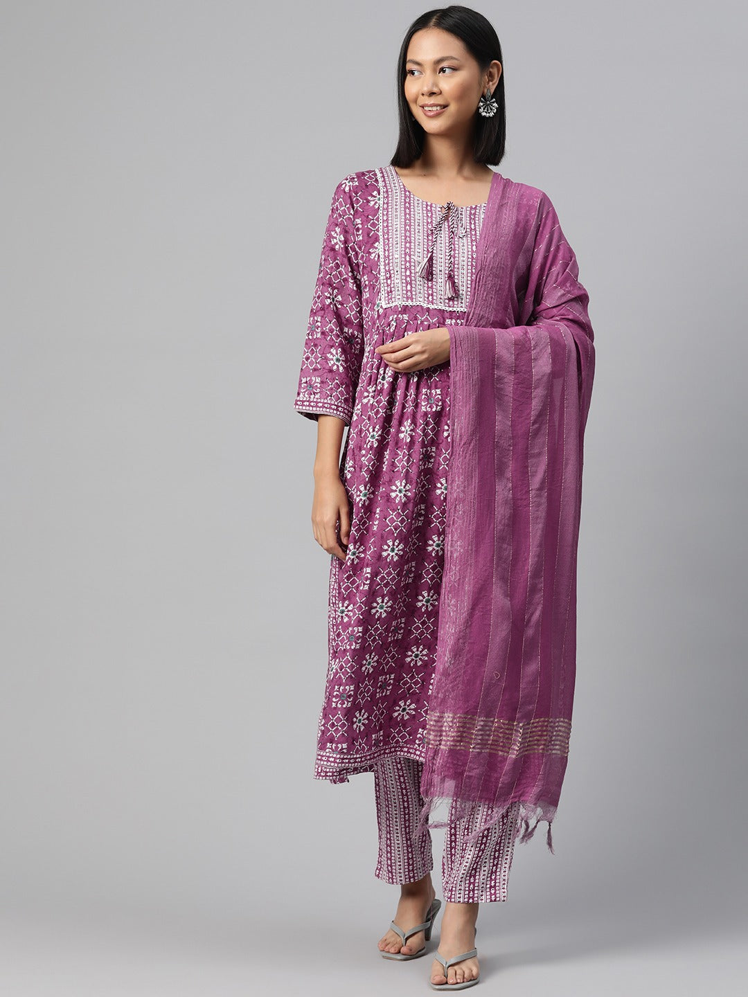 Cotton Printed Anarkali Kurta Pant And Dupatta