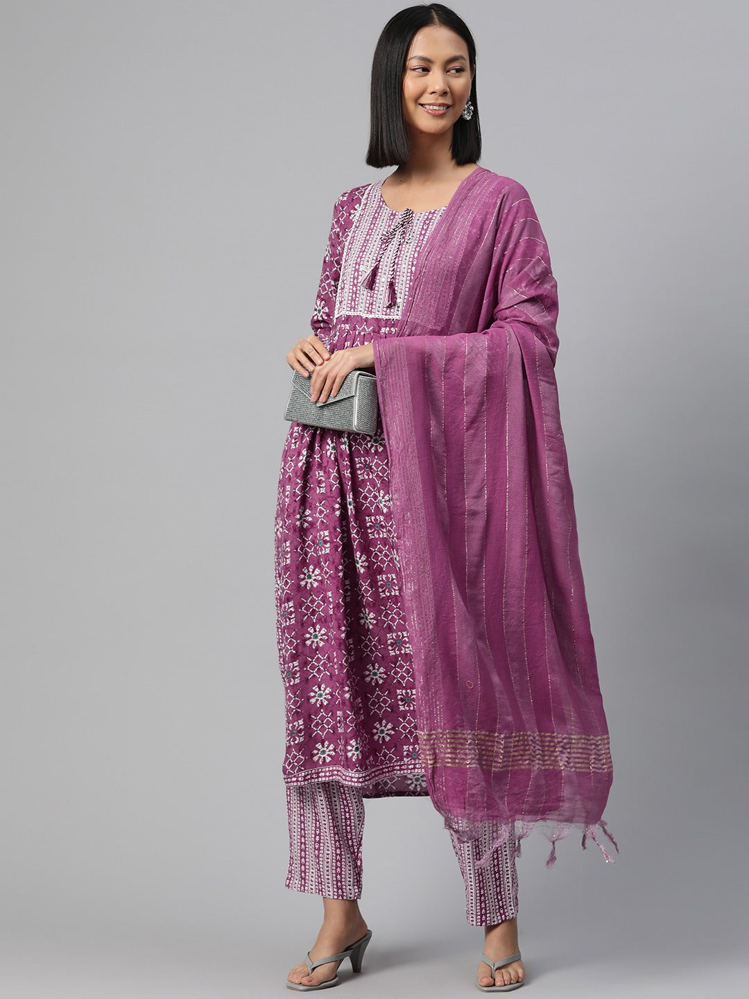 Cotton Printed Anarkali Kurta Pant And Dupatta